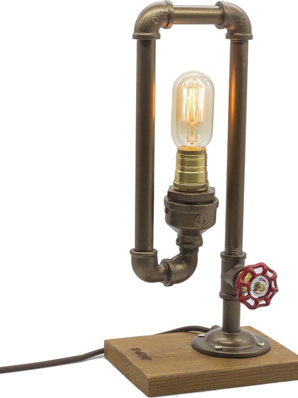 Steampunk Industrial Table Lamp with Dimmer, Vintage Wood & Metal Design, Loft